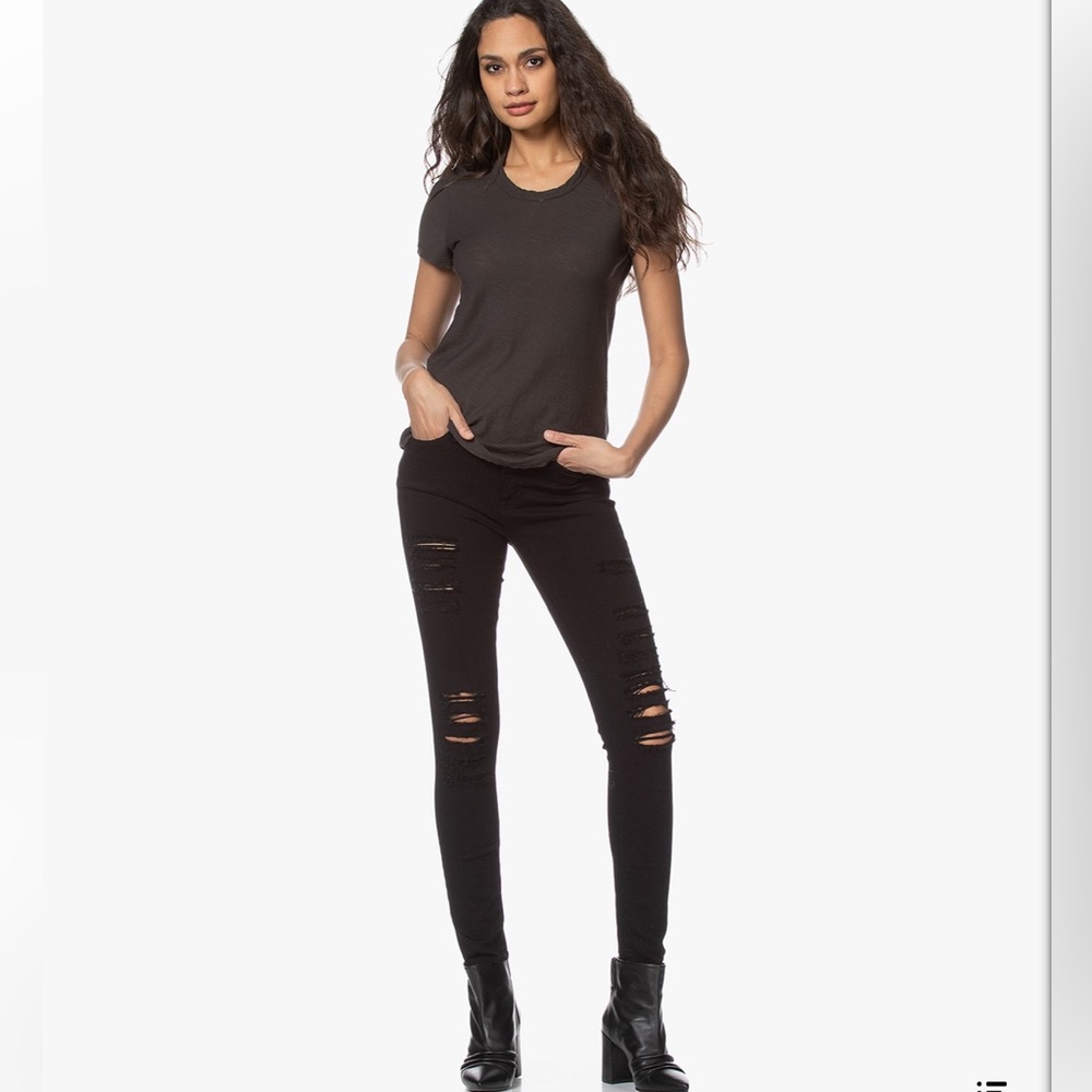 FRAME Denim Le Skinny de Jeanne Jeans in Jefferson Noir Women 25 Distressed Leg - Picture 1 of 12
